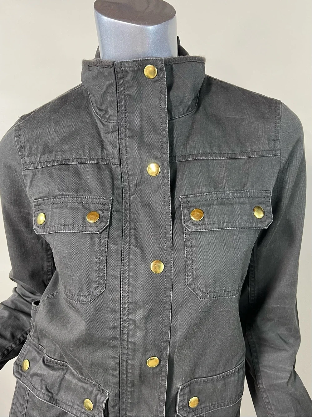 J. Crew Relaxed Fit Boyfriend Field Jacket Green Gray Snap Zip Up Women’s XS